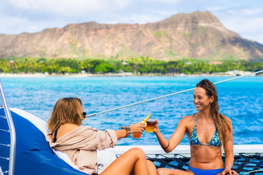 Board from Waikiki Beach for our Aloha Hour Sail - What the 50-foot Hawea feels like on the water