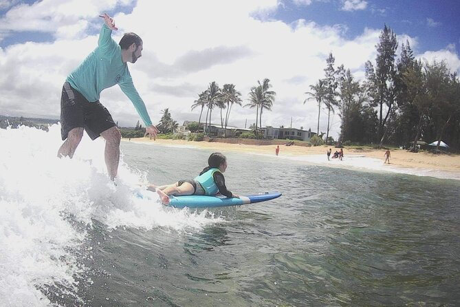Group Surf Lessons for beginners on the North Shore of Oahu - Working toward a longer, steadier ride