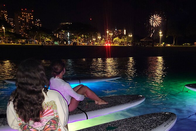 Night SUP Yoga and Fireworks at Magic Island - Watching Friday fireworks from a paddleboard