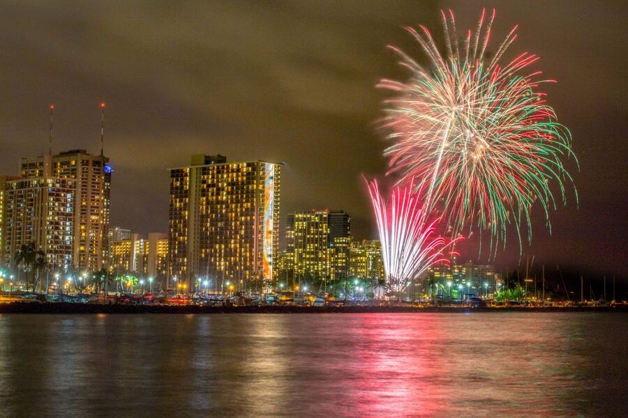 Oahu: Waikiki BYOB Friday Night Fireworks Cruise - Sunset, skyline, and the changing view